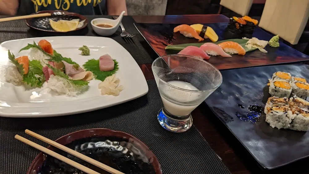 Assorted Sushi and Sashimi Nigori Sake Etc